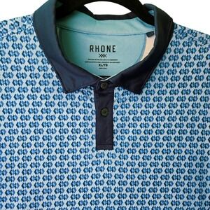 RHONE Mens Golf Polo‎ Shirt XL TG Blue Diamond Pattern Short Sleeve Performance